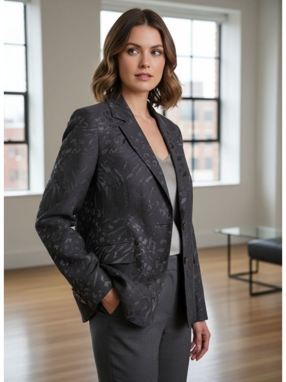 Multiples Black Long-Sleeve Button-Up Top Jacket Abstract Pattern M Whimsigoth